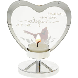 Cardinals Appear 5" Glass Heart Tea Light Holder