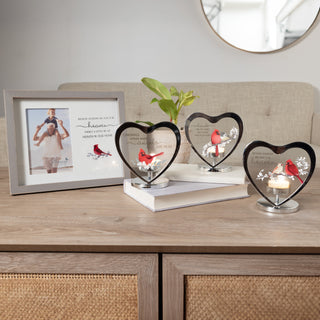 Cardinals Appear 5" Glass Heart Tea Light Holder