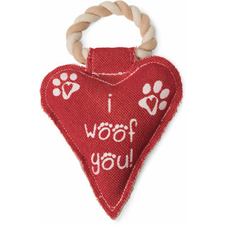 Heart Woof 10" Canvas Dog Toy on Rope