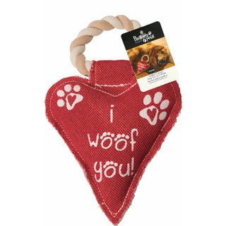 Heart Woof 10" Canvas Dog Toy on Rope