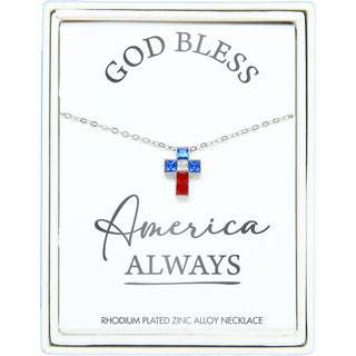 God Bless 16" - 18" Rhodium Plated Crystal  Necklace