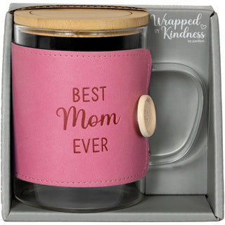 Mom 16 oz Wrapped Glass Mug with Coaster Lid