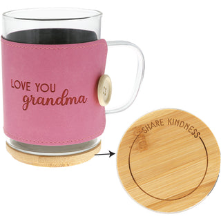 Grandma 16 oz Wrapped Glass Mug with Coaster Lid