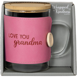 Grandma 16 oz Wrapped Glass Mug with Coaster Lid