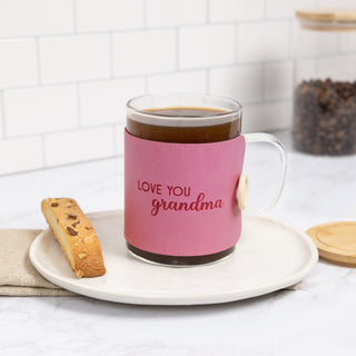 Grandma 16 oz Wrapped Glass Mug with Coaster Lid