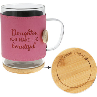 Daughter 16 oz Wrapped Glass Mug with Coaster Lid