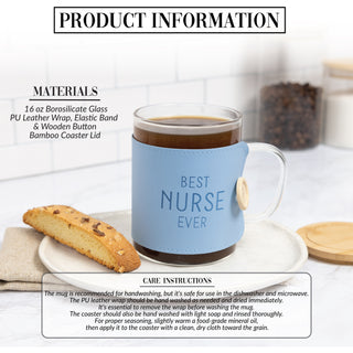 Nurse 16 oz Wrapped Glass Mug with Coaster Lid