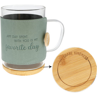 Favorite Day 16 oz Wrapped Glass Mug with Coaster Lid