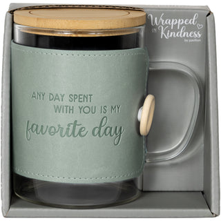 Favorite Day 16 oz Wrapped Glass Mug with Coaster Lid