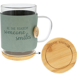 Smiles 16 oz Wrapped Glass Mug with Coaster Lid