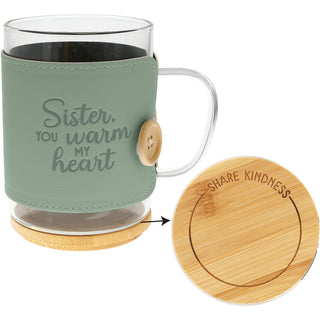 Sister 16 oz Wrapped Glass Mug with Coaster Lid