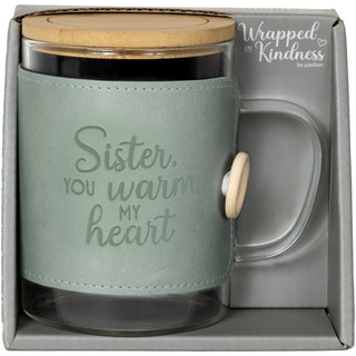 Sister 16 oz Wrapped Glass Mug with Coaster Lid