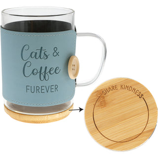 Cats 16 oz Wrapped Glass Mug with Coaster Lid