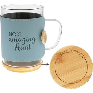 Aunt 16 oz Wrapped Glass Mug with Coaster Lid