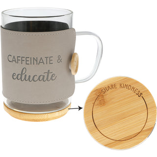 Educate 16 oz Wrapped Glass Mug with Coaster Lid