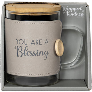 Blessing 16 oz Wrapped Glass Mug with Coaster Lid