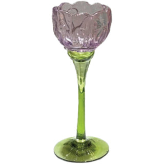 Medium Stem Purple 8.5" Glass Flower Candle Holder