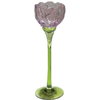 Long Stem Purple 10" Glass Flower Candle Holder