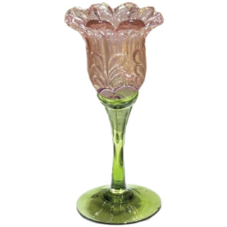 Short Stem Pink 7.5" Glass Flower Candle Holder