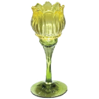 Short Stem Yellow 7.5" Glass Flower Candle Holder