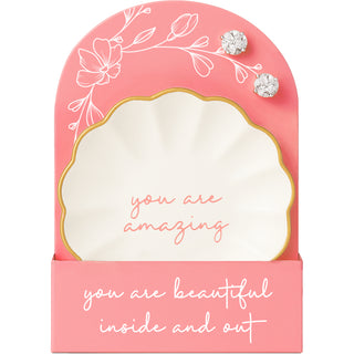 Amazing 2.75" Trinket Dish & 5mm Sterling Silver Cubic Zirconia Stud Earring Set