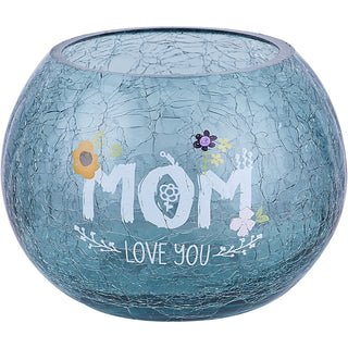 Mom 5" Crackled Glass Votive Holder