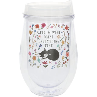 Cats 12 oz Acrylic Stemless Wine Glass with Lid