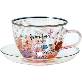 Grandma 7 oz Glass Teacup and Saucer