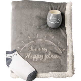 Happy Place 42" x 50" Sherpa Lined, Royal Plush Blanket Gift Set