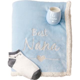 Nana 42" x 50" Sherpa Lined, Royal Plush Blanket Gift Set