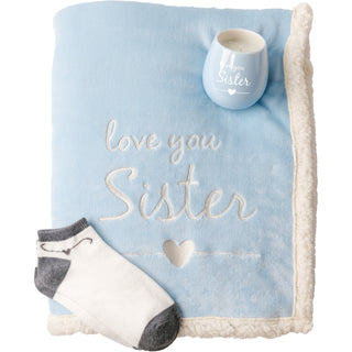 Sister 42" x 50" Sherpa Lined, Royal Plush Blanket Gift Set