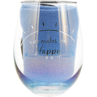 Happy 18 oz Stemless Glass & Sock Set