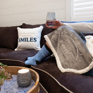 Happy 18 oz Stemless Glass & Sock Set