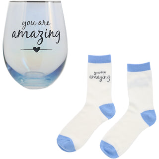 Amazing 18 oz Stemless Glass & Sock Set