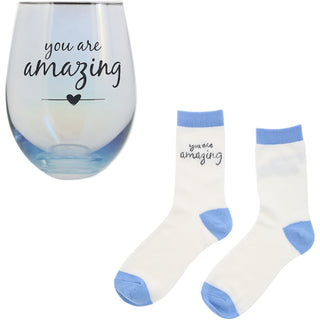 Amazing 18 oz Stemless Glass & Sock Set