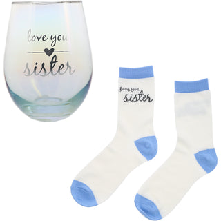 Sister 18 oz Stemless Glass & Sock Set