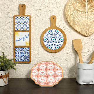 Teal & Blue 10.5" Bamboo & Ceramic Tile Trivet