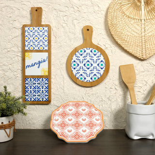 Teal & Blue 10.5" Bamboo & Ceramic Tile Trivet