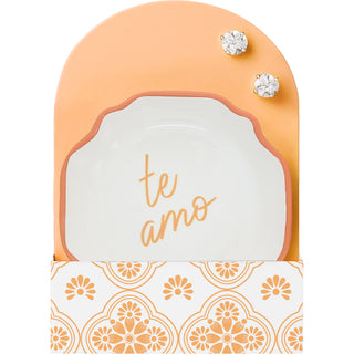 Te Amo 2.75" Trinket Dish & 5mm Cubic Zirconia Stud Earring