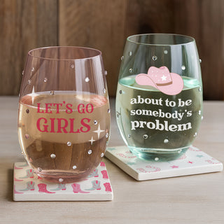 Let's Go Girls Gift Boxed 18 oz Stemless Wine Glass
