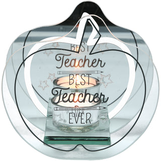 Best Teacher Ever 5.5" x 5.25" Mirrored Glass Candle Holder