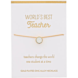 Best Teacher White Opal 16"-17.5" Gold Plated Necklace