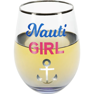 Nauti Girl  18 oz Stemless Wine Glass