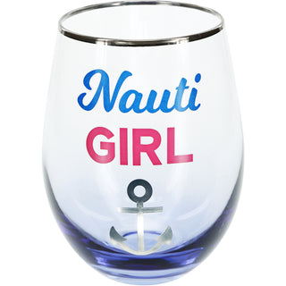 Nauti Girl  18 oz Stemless Wine Glass