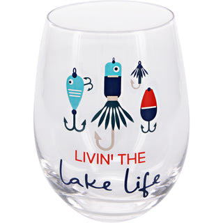 Livin' the Lake Life 18 oz Stemless Wine Glass