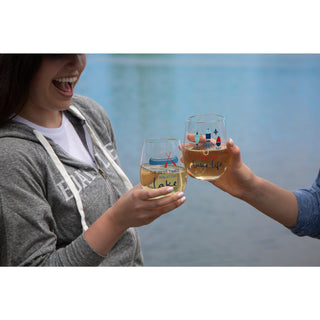 Livin' the Lake Life 18 oz Stemless Wine Glass