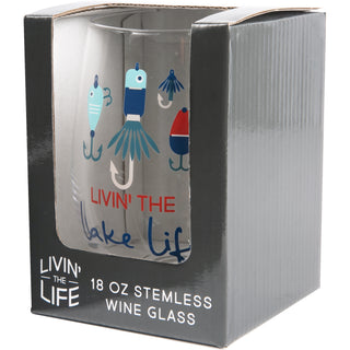 Livin' the Lake Life 18 oz Stemless Wine Glass