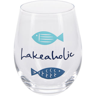 Lakeaholic 18 oz Stemless Wine Glass