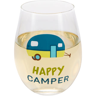 Happy Camper 18 oz Stemless Wine Glass