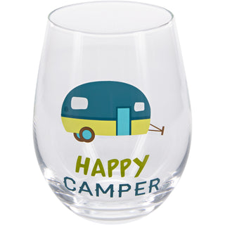 Happy Camper 18 oz Stemless Wine Glass